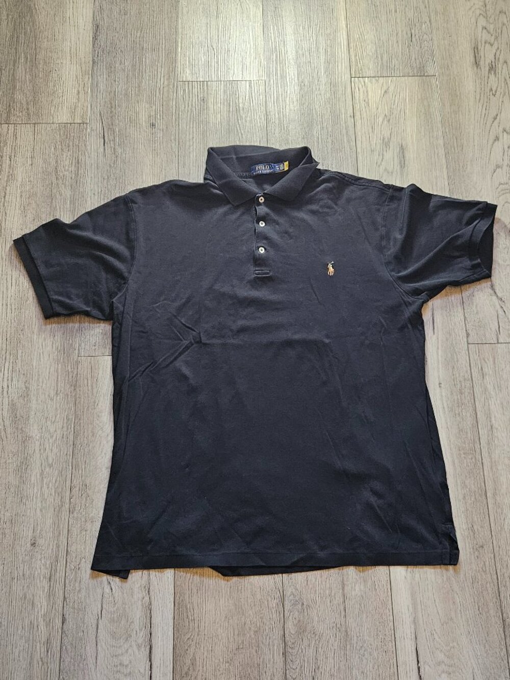 Men's Polo Ralph Lauren Plain Black Cotton Short Sleeve Pony Polo Shirt XLT